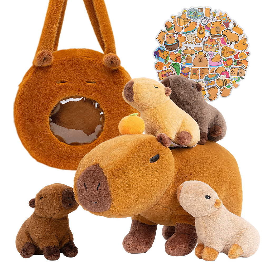 Capybara Family with 4 Babies Plush Playset Animals Stuffed Gift Set for Toddler