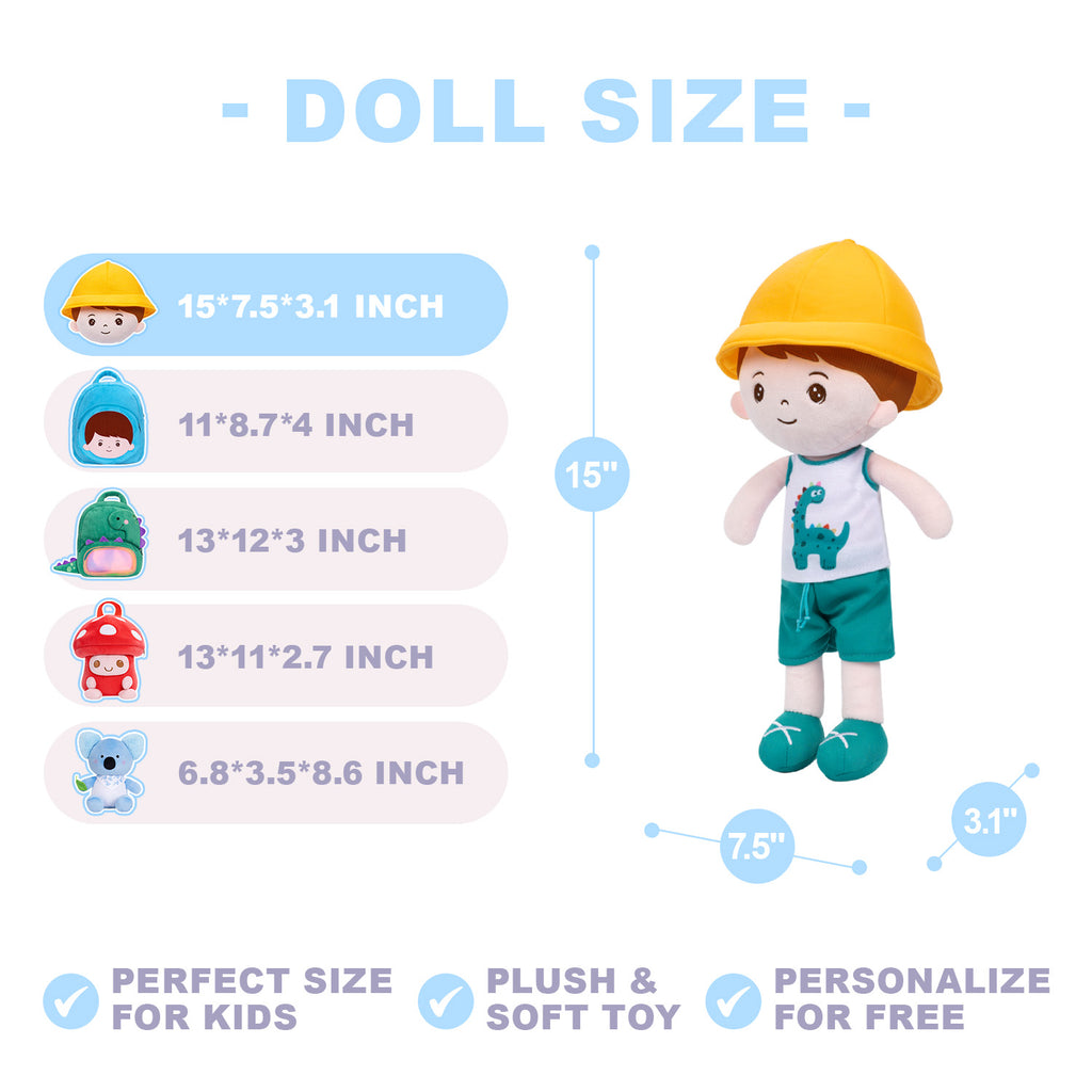 Personalized Summer Boy Plush Baby Boy Doll + Backpack