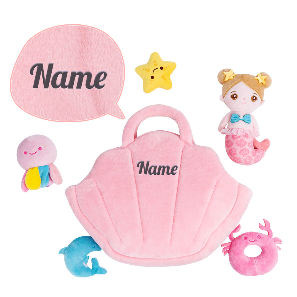 Personalized Baby's First Mermaid Bag Sensory Toy Plush Playset