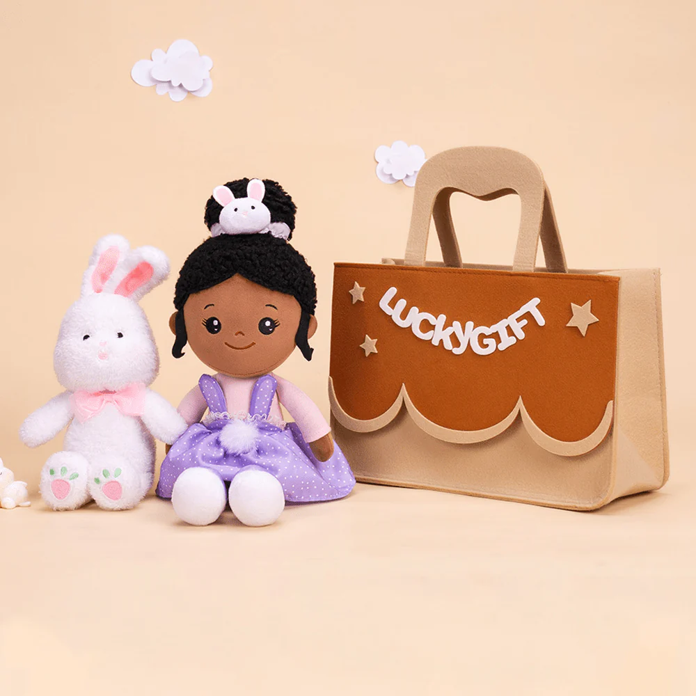 Easter Gift Set: Plush Rabbit Doll + Baby Bunny Doll + Cloth Basket