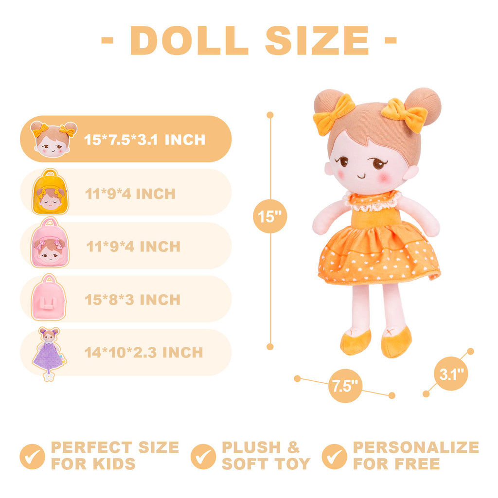 Personalized Becky Orange Girl Doll + Backpack