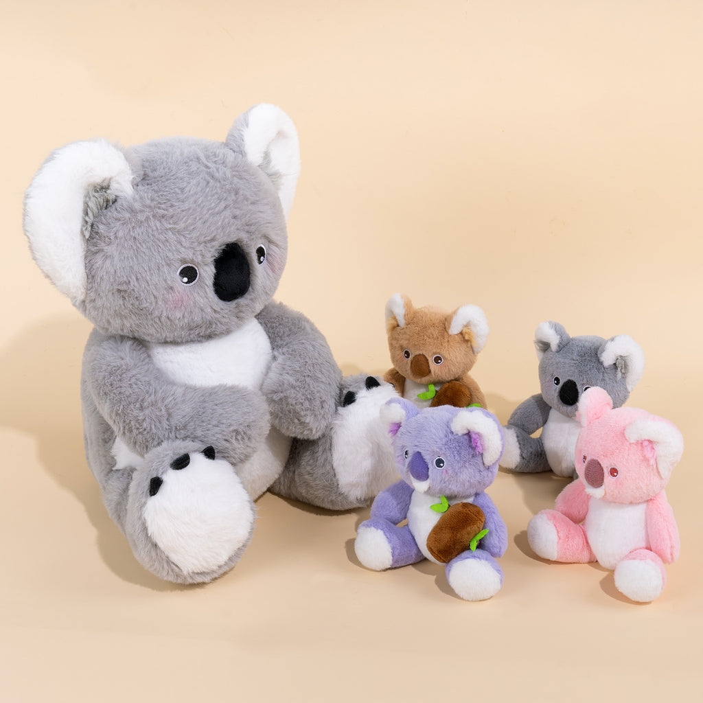 Koala Family with 4 Babies Plush Playset Animals Stuffed Gift Set for Toddler