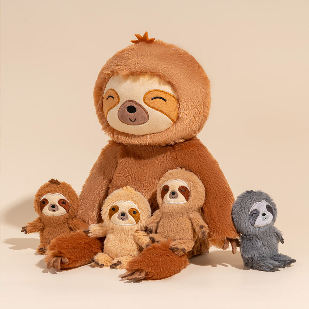 Sloth Family with 4 Babies Plush Playset Animals Stuffed Gift Set for Toddler