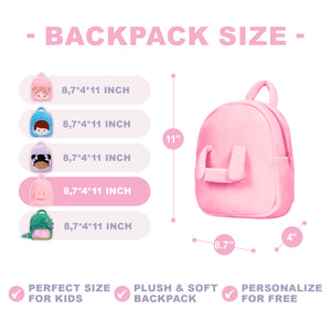 Mochila de Felpa Rosa Personalizada con Portador de Muñecas