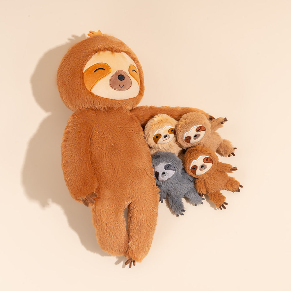 Sloth Family with 4 Babies Plush Playset Animals Stuffed Gift Set for Toddler