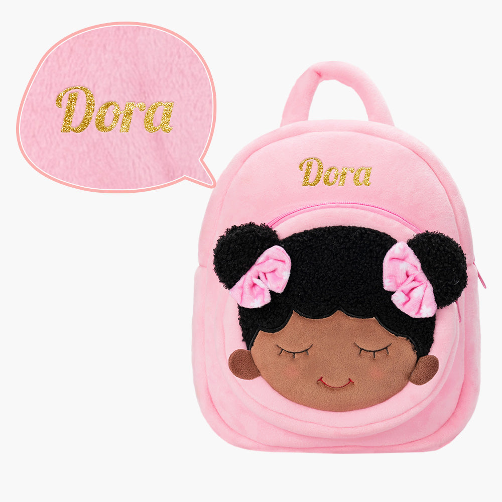 Personalized Pink Deep Skin Tone Plush Dora Doll + Backpack