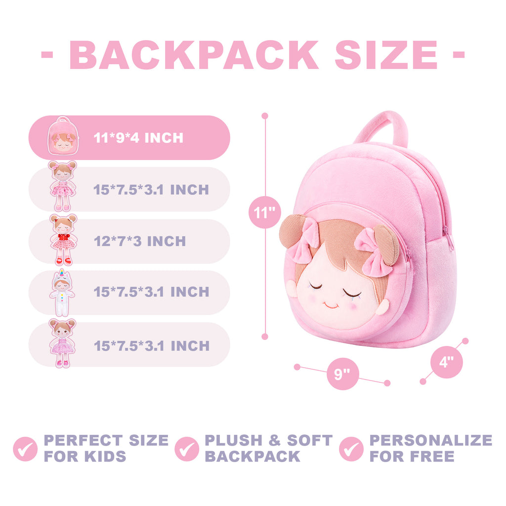 Bambola e zaino rosa dolci personalizzati