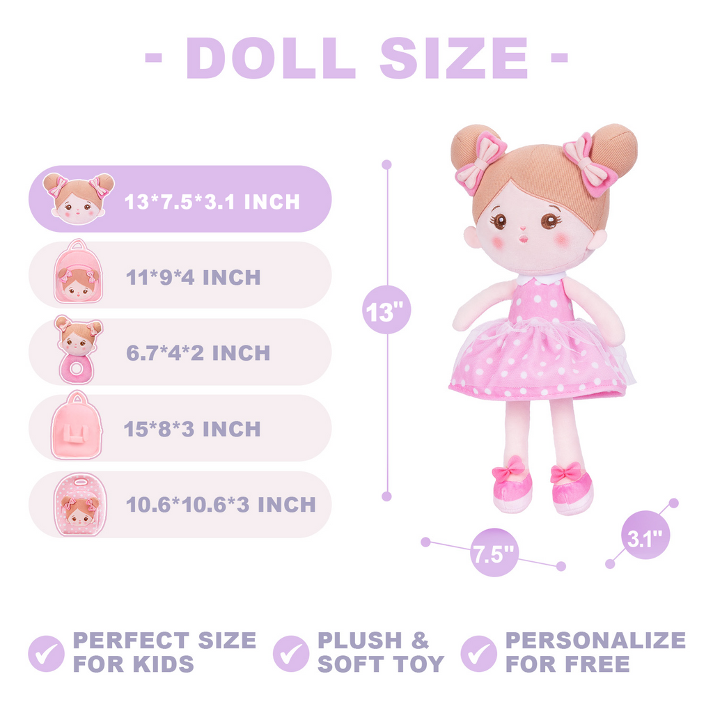 Bambola e zaino rosa dolci personalizzati