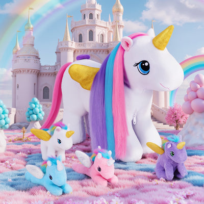 Rapunzelcorn Rainbow Hair Unicorn Mommy Stuffed Animal with 4 Babies