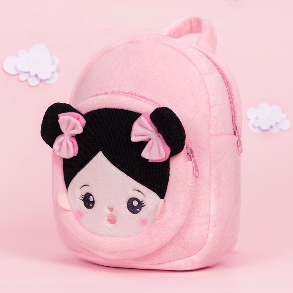 OUOZZZ Personalized Black Hair Pink Plush Baby Girl Backpack