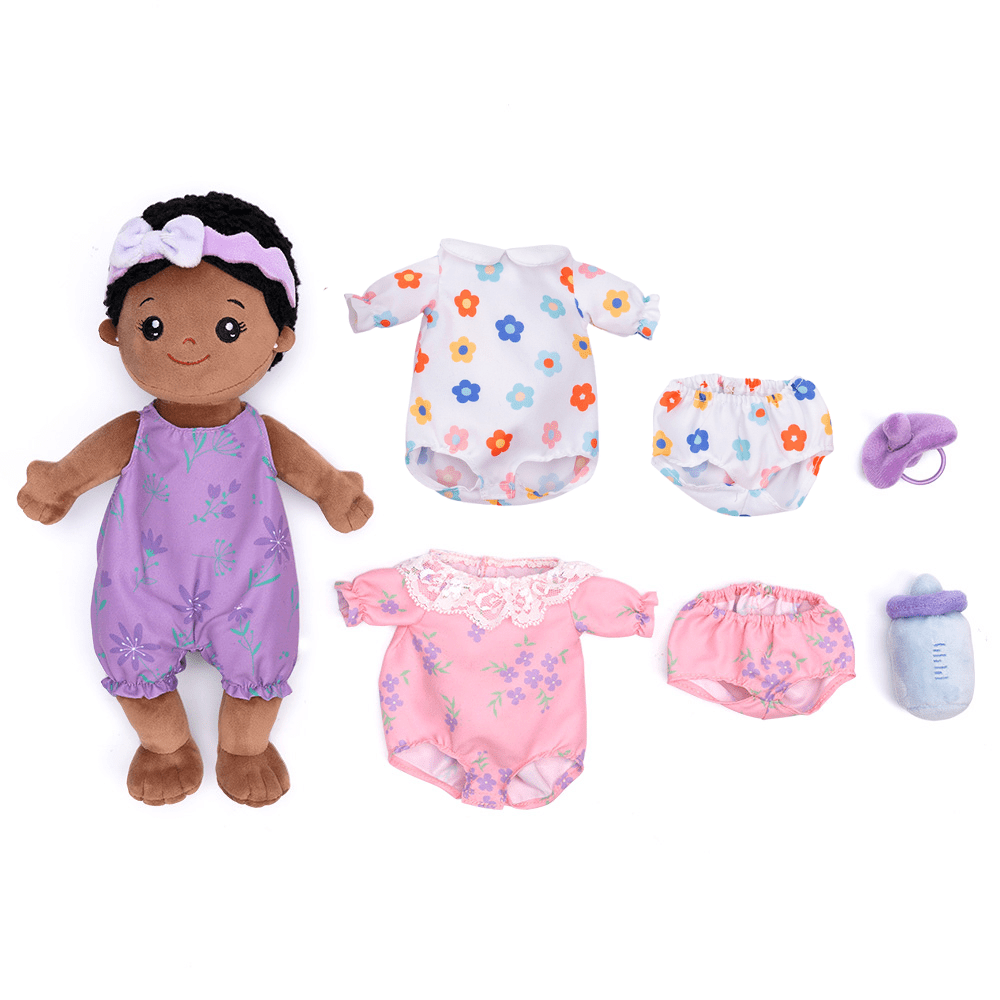 Personalized Dress up Doll with Clothes Set, Deep Skin Tone Plush
