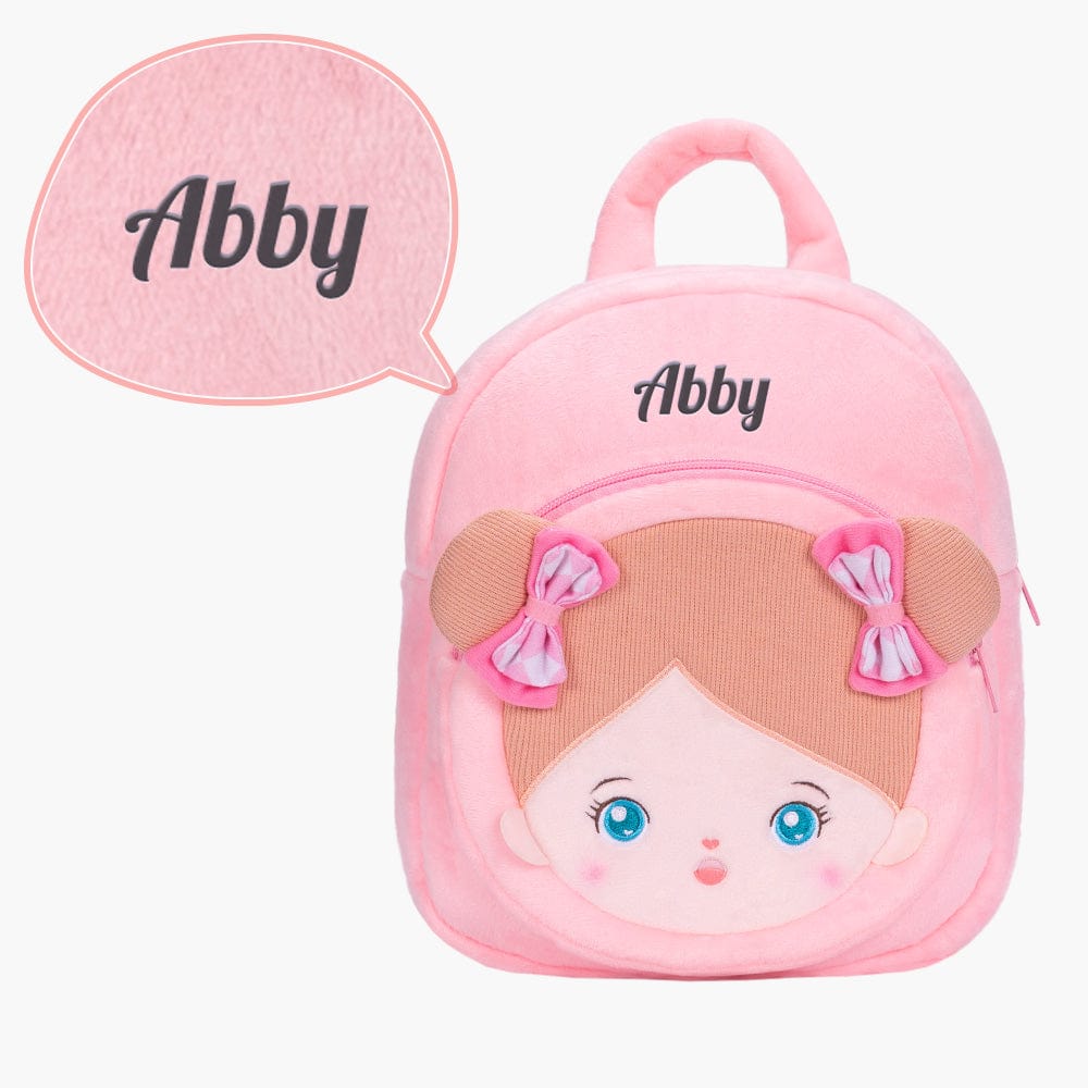 OUOZZZ Personalized Blue Eyes Pink Plush Baby Girl Backpack