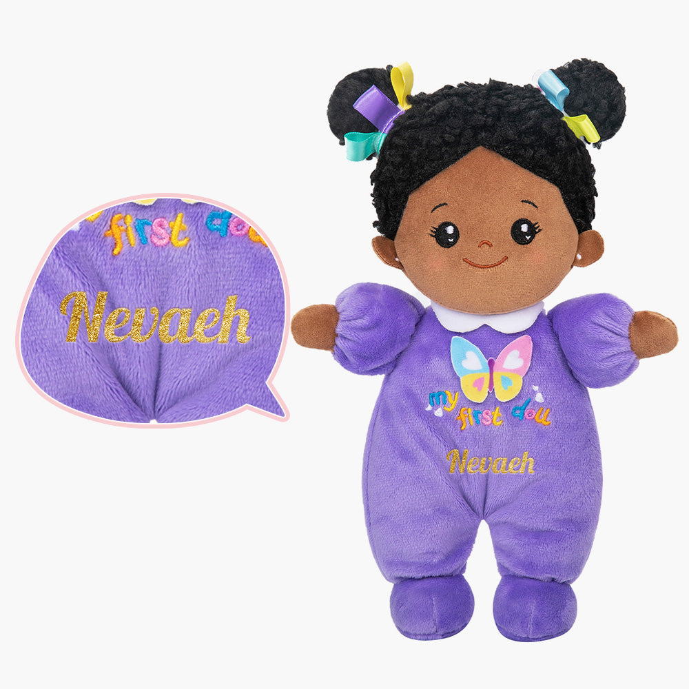 Personalized Purple Deep Skin Tone Mini Plush Baby Doll & Gift Set
