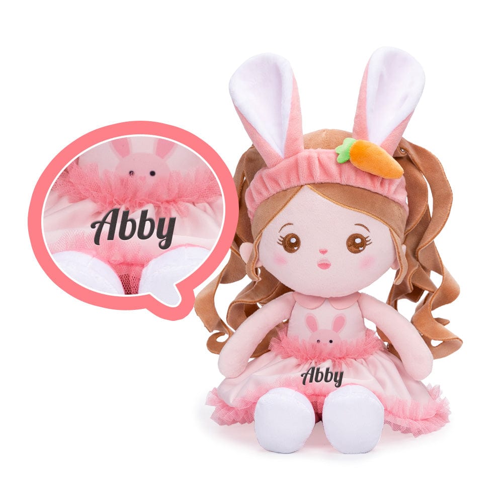 OUOZZZ Personalized Rabbit Plush Baby Doll & Backpack Big Ear Abby