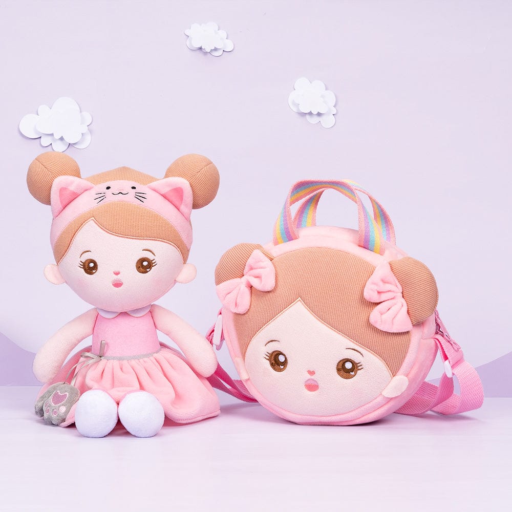 OUOZZZ Personalized Pink Cat Plush Baby Girl Doll