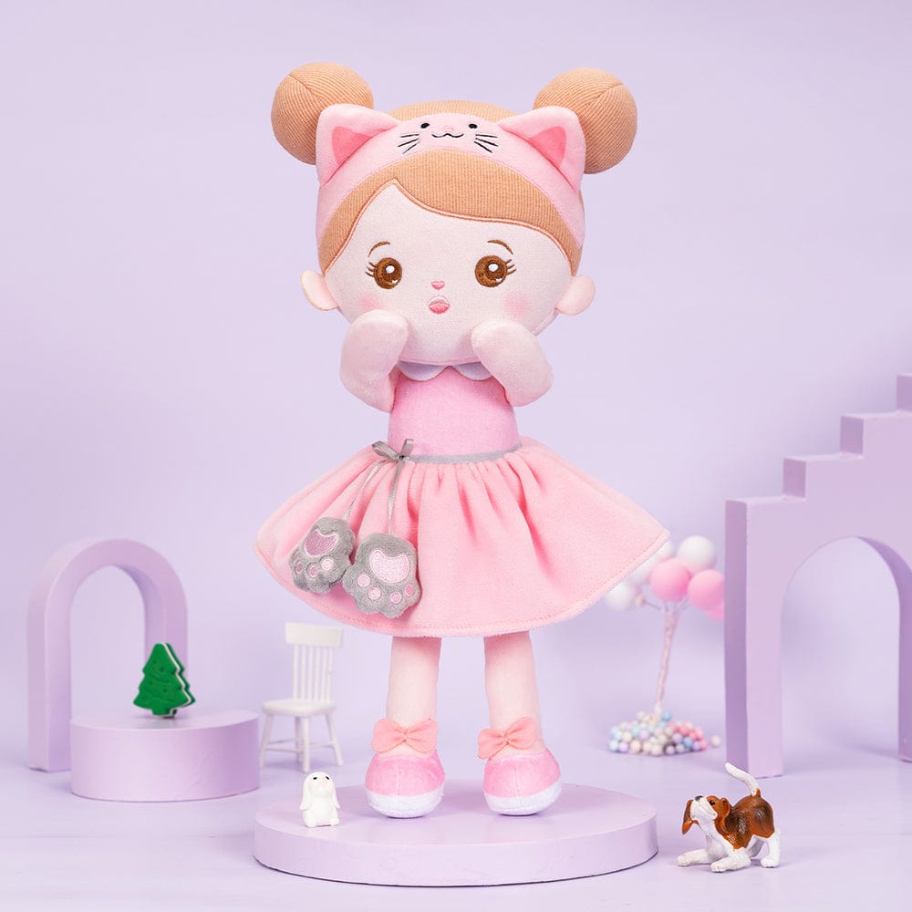 OUOZZZ Personalized Pink Cat Plush Baby Girl Doll