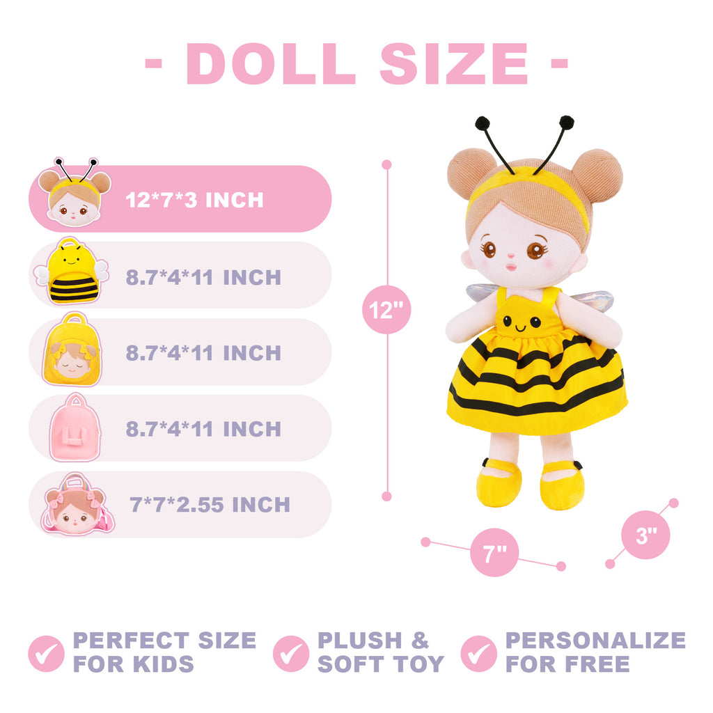 Muñeca de niña de peluche de abeja amarilla personalizada