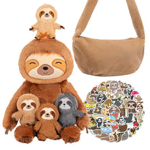 Cargar imagen en el visor de la galería, Sloth Family with 4 Babies Plush Playset Animals Stuffed Gift Set for Toddler