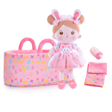 Afbeelding in Gallery-weergave laden, Personalized Pink Rabbit Girl Doll + Cloth Basket Gift Set