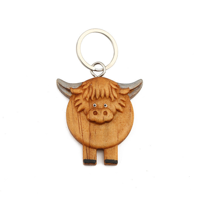 2 pcs Handmade Wooden Highland Cattle Keychain