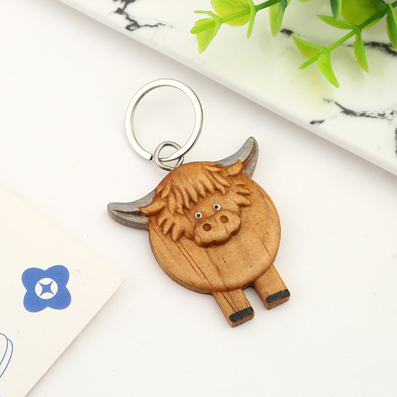 2 pcs Handmade Wooden Highland Cattle Keychain