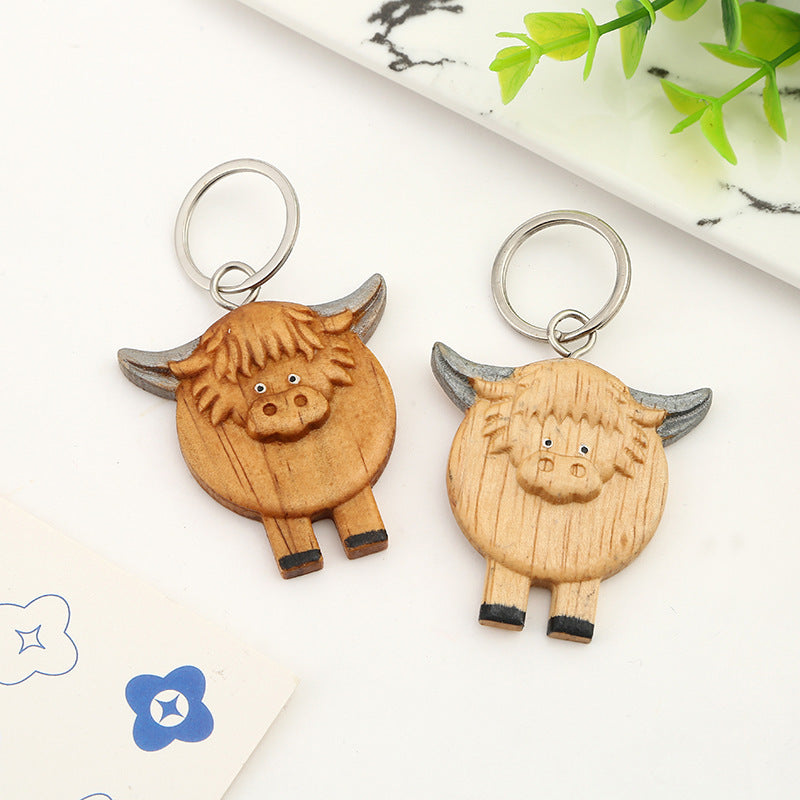 2 pcs Handmade Wooden Highland Cattle Keychain