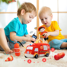 Cargar imagen en el visor de la galería, Personalized Baby&#39;s First Fire Truck Plush Sensory Toy Set with 5 Firefighting Supplies