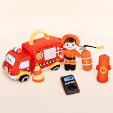 Cargar imagen en el visor de la galería, Personalized Baby&#39;s First Fire Truck Plush Sensory Toy