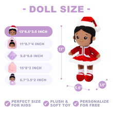 Indlæs billede til gallerivisning Personalized Deep Skin Tone Red Christmas Plush Baby Girl Doll