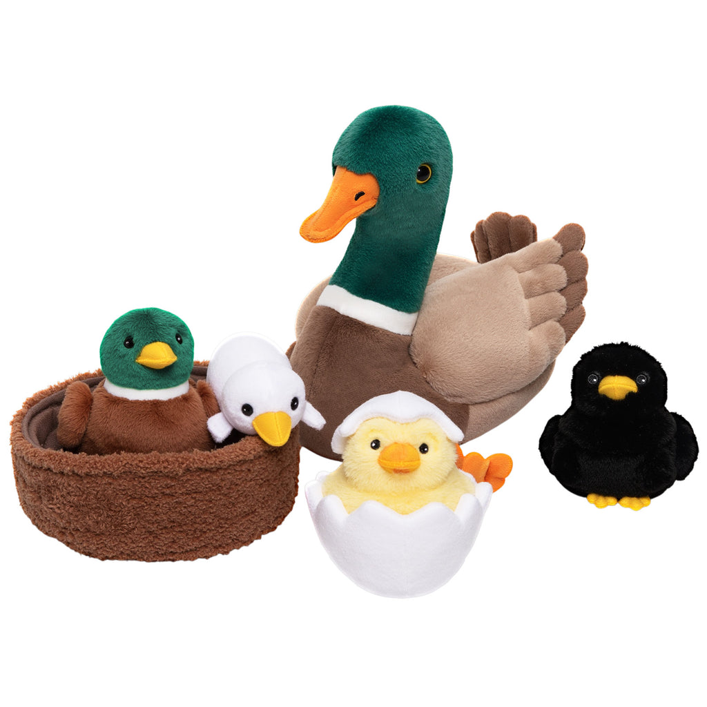 Duck Family, Duck Nest Plush Toy With 4 Little Ducklings Inside