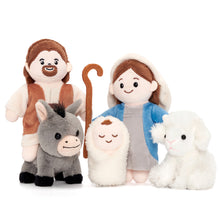 Indlæs billede til gallerivisning Soft Nativity Playset - Plush Manger with Holy Family &amp; Animals