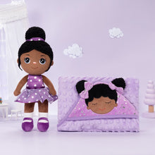 Indlæs billede til gallerivisning Personalized Deep Skin Tone Plush Doll Purple Nevaeh