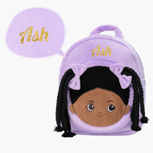 Cargar imagen en el visor de la galería, Personalized Purple Deep Skin Tone Plush Ash Doll + Backpack