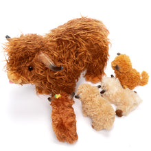 Cargar imagen en el visor de la galería, Scottish Highland Cow Cattle Stuffed Animal with 4 Babies Inside