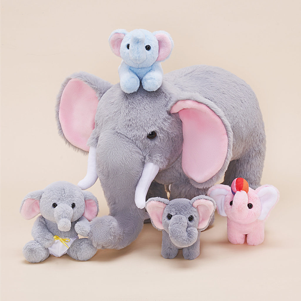 Elephant Mommy Stuffed Animal Plush Toy Set with 4 Babies