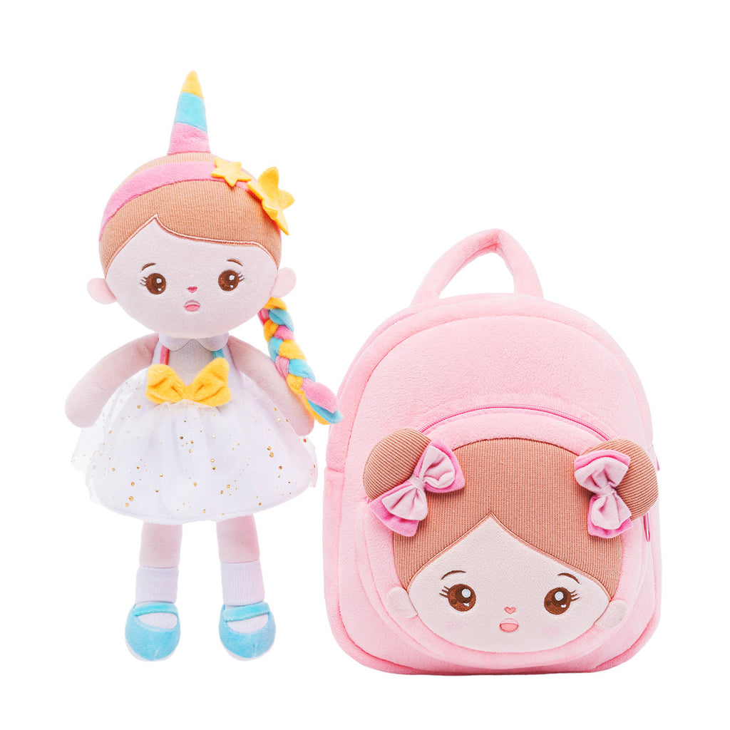 Personalized Abby White Unicorn Girl Doll + Backpack