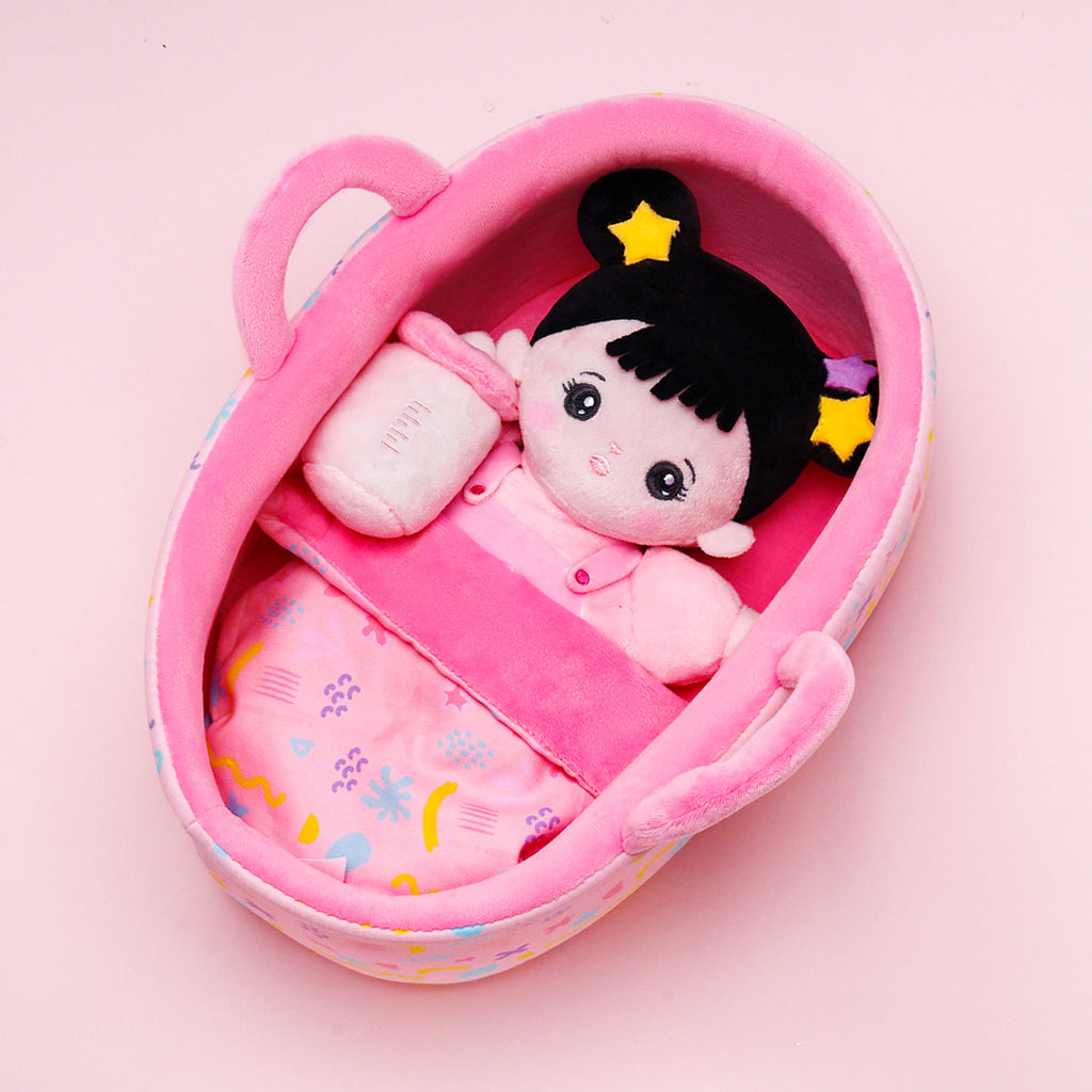 Personalized Black Hair Mini Plush Rag Baby Doll & Gift Set