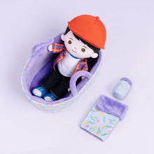 Afbeelding in Gallery-weergave laden, Personalized Black Hair Boy Doll + Cloth Basket Gift Set
