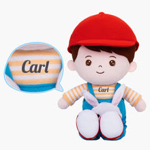 Cargar imagen en el visor de la galería, Personalized Rabbit Overalls Plush Baby Boy Doll + Backpack