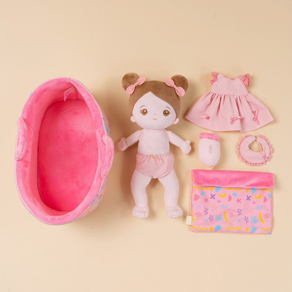 Personalized Pink Dress Plush Mini Baby Girl Doll With Changeable Outfit