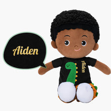 Cargar imagen en el visor de la galería, Personalized Deep Skin Tone Plush Cool Boy Doll + Backpack