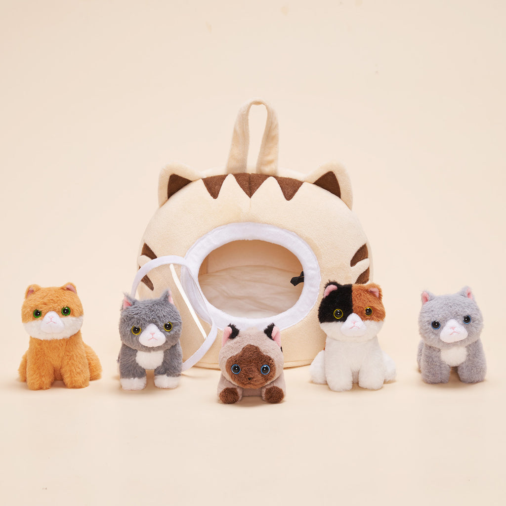 Personalized Cute Plush Cat House Set with 5 Kitties