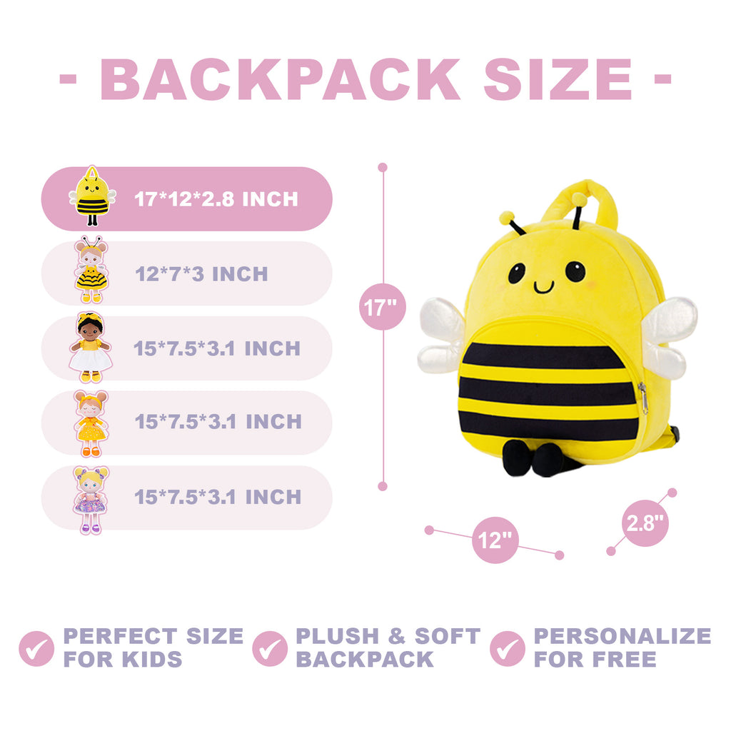 Personalized Yellow Bee Plush Baby Girl Doll + Bee Backpack