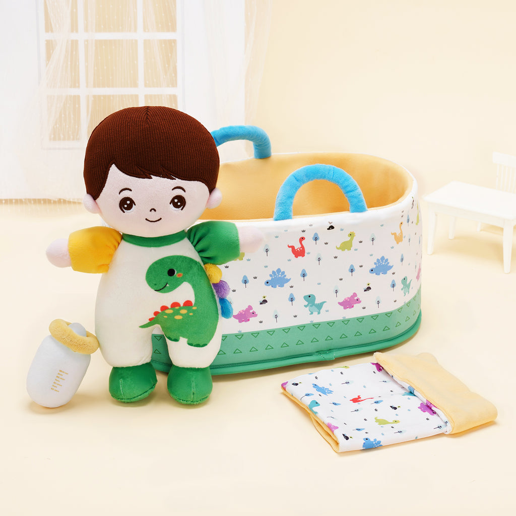 Mini Personalized Dinosaur White Skin Boy Plush Doll & Gift Set