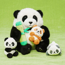 Charger l&#39;image dans la galerie, Plush Stuffed Panda Mommy with 3 Babies in Bamboo Bag Set