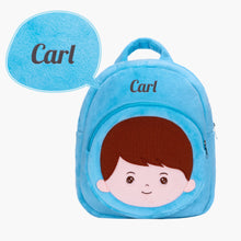 Cargar imagen en el visor de la galería, Personalized Rabbit Overalls Plush Baby Boy Doll + Backpack