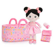 Indlæs billede til gallerivisning Personalized Black Hair Girl Doll + Cloth Basket Gift Set