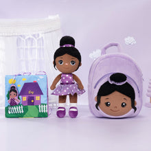 Indlæs billede til gallerivisning Personalized Deep Skin Tone Plush Doll Purple Nevaeh