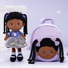 Cargar imagen en el visor de la galería, Personalized Purple Deep Skin Tone Plush Ash Doll + Backpack