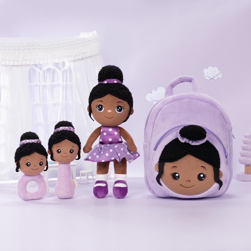 Personalized Deep Skin Tone Plush Doll Purple Nevaeh